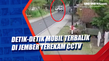 Detik-Detik Mobil Terbalik di Jember Terekam CCTV