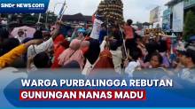 Aksi Warga Berebut Gunungan Nanas Madu dalam Karnaval Budaya Purbalingga, Jateng