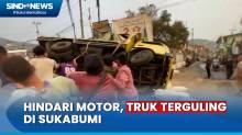 Kecelakaan di Sukabumi, Truk Terguling saat Hindari Motor, Lalin Macet 2 Arah