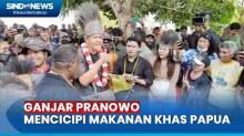 Momen Ganjar Pranowo Mencicipi Sagu Sep Khas Papua, Didampingi Thariq Halilintar dan Masyarakat Merauke