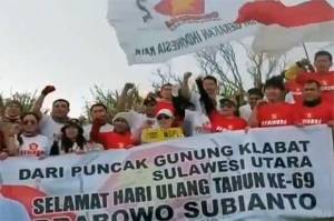 Prabowo Ultah Ke-69, Kader Gerindra Beri Ucapan dari Puncak Gunung Klabat