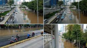 Banjir di Jalan Sudirman Jakarta Pusat Akibat Kali Meluap