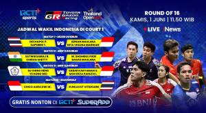 Jadwal Wakil Indonesia di Court Thailand Open, Kamis (1/6/2023) Gratis di RCTI Plus!