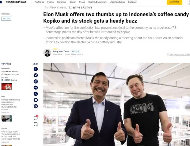 Aksi Elon Musk Nikmati Kopiko  Viral ke Berbagai Negara