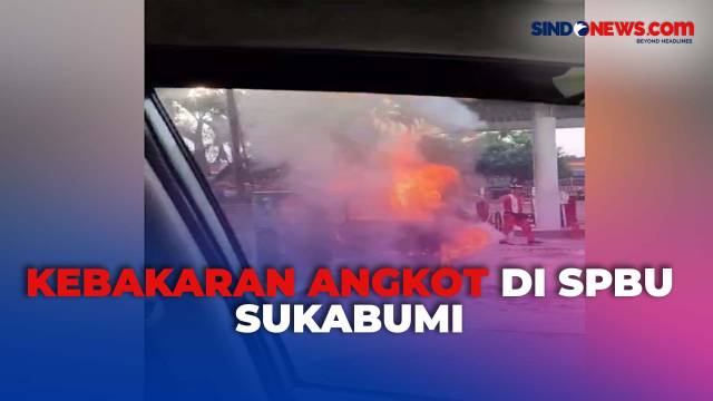 VIDEO: Angkot Kebakaran di SPBU Sukabumi, Sopir Alami Luka