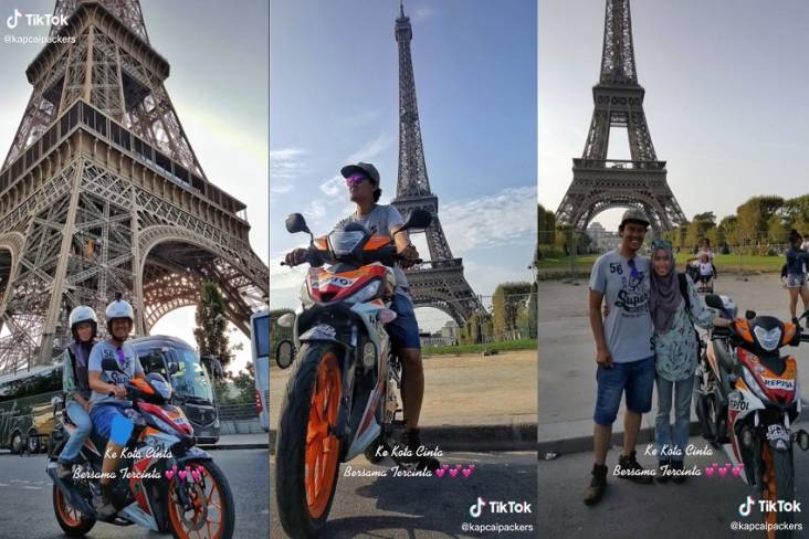 Viral! Pasutri Keliling Dunia Naik Motor sampai Menara Eiffel