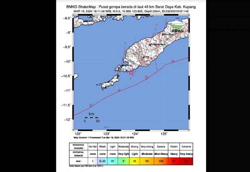 Gempa M3,5 Guncang Kupang NTT, BMKG: Pusat Gempa di Laut