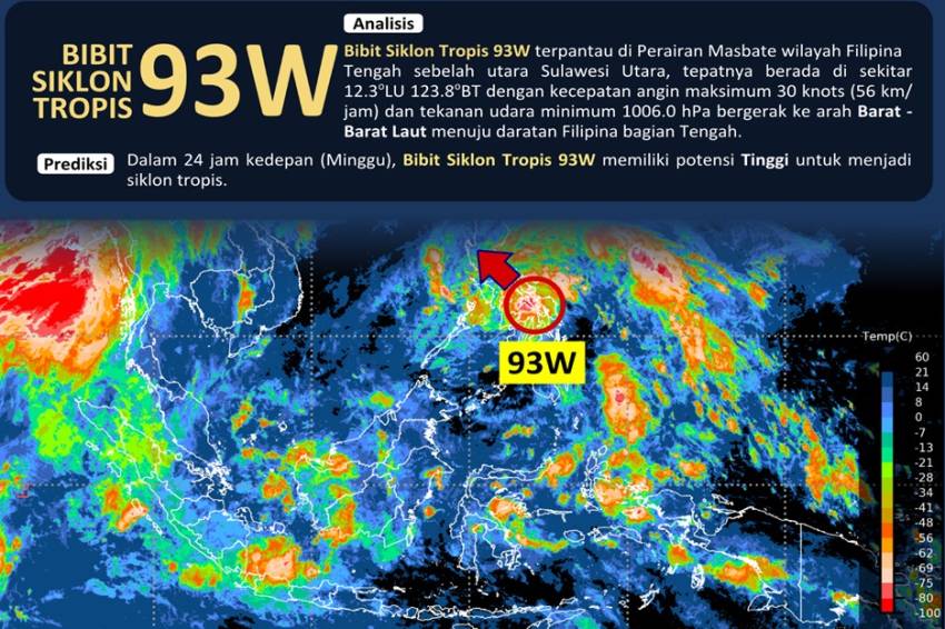 Bibit Siklon Tropis 93W Terdeteksi, BMKG: Waspada Hujan Lebat di Sejumlah Wilayah