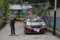 Garis Polisi Terpasang di TKP Robohnya Tembok Proyek Revitalisasi GOR Mampang